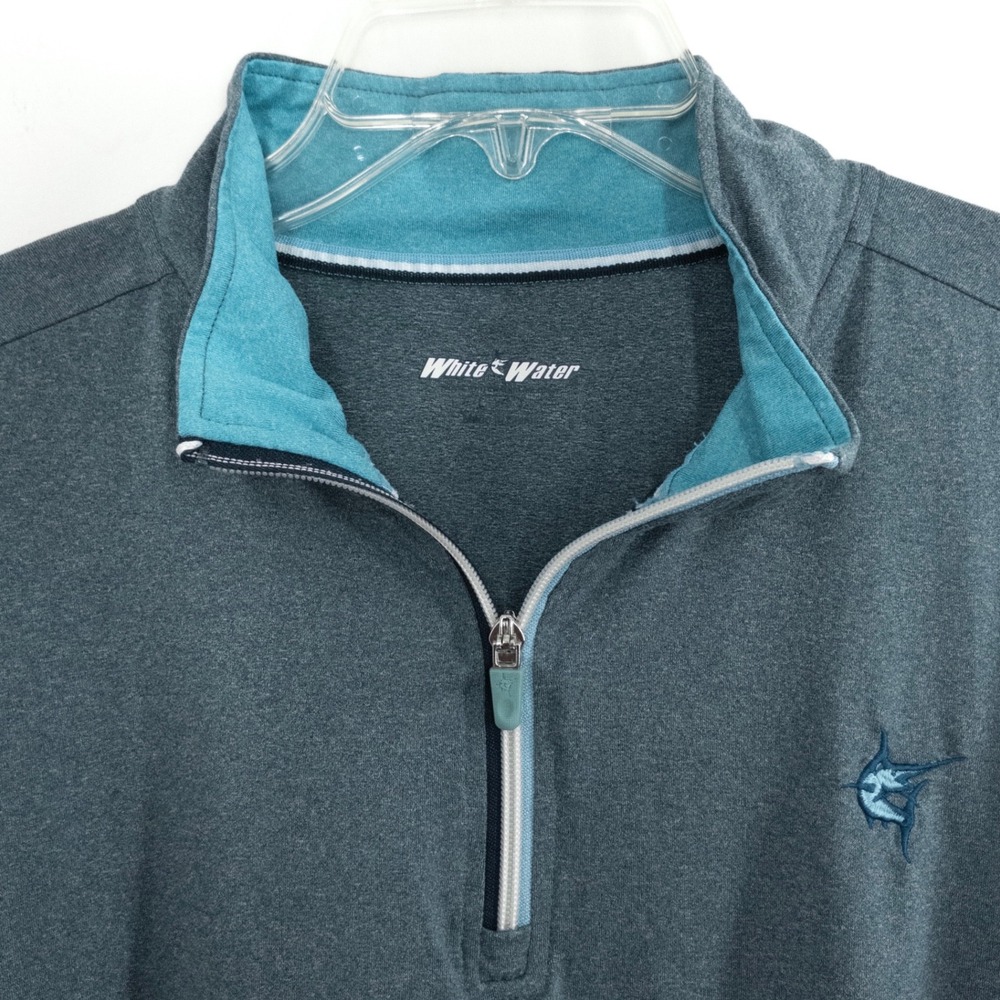 White Water Men's XL 1/4 Zip Performance Fishing Pullover Blue Stretch Marlin